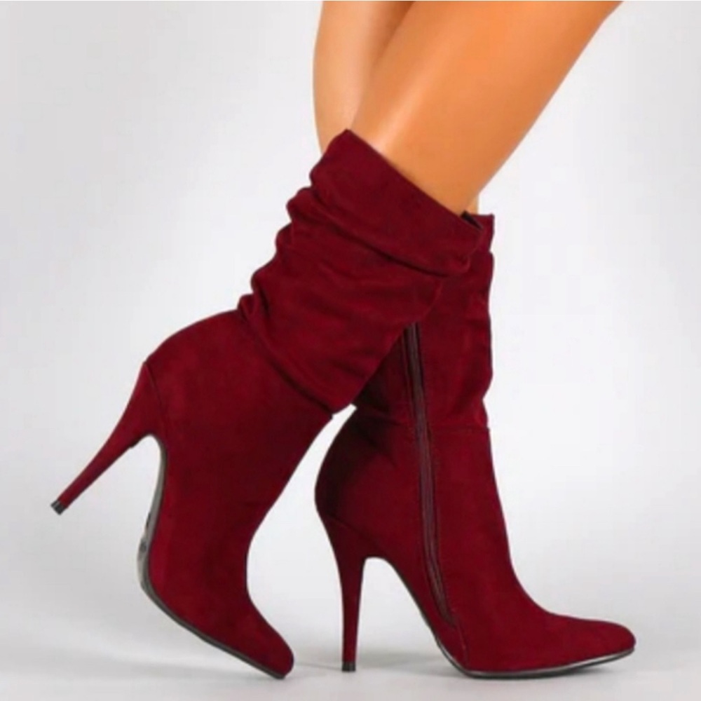 NWOT Anne Michelle Deep Red Heeled Boots